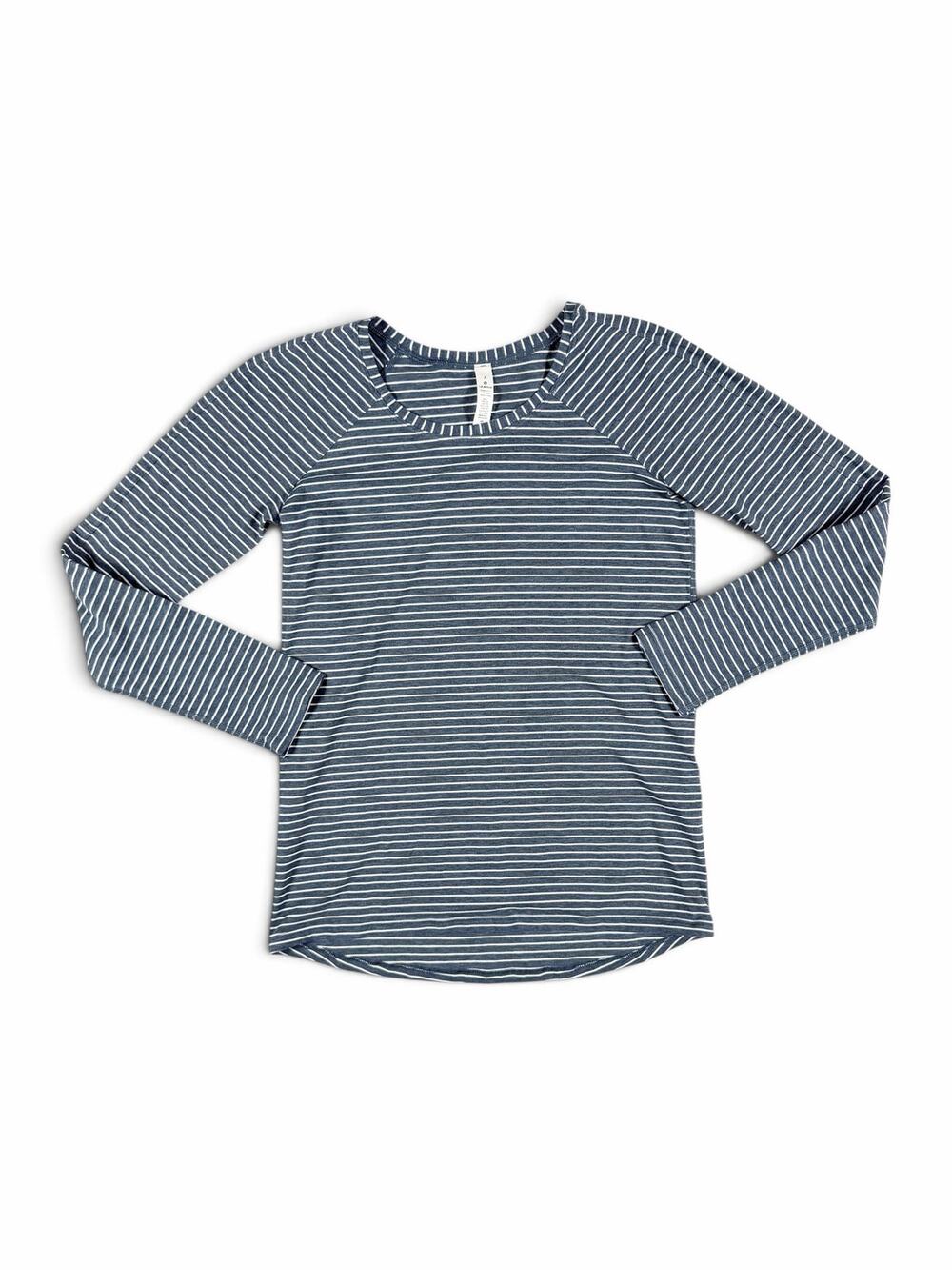 NEW Lululemon Emerald Long Sleeve Modern Stripe Heathered Code Blue White Size 2
